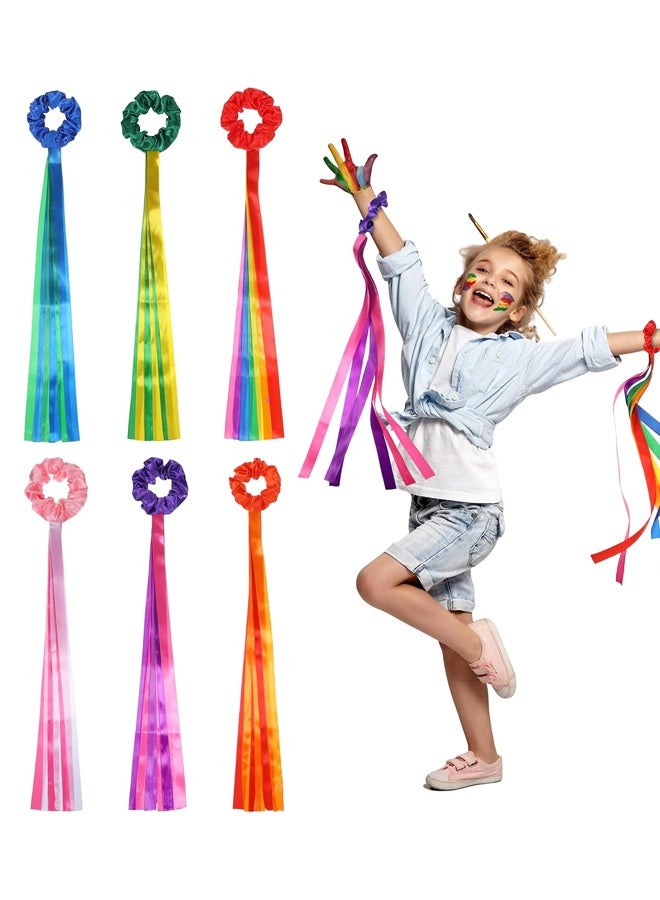 6 Pcs Rainbow Dance Ribbons, Dancing Rhythm Wrist Streamers Multicolor Hand Held Rhythm Streamers Gymnastics Dance Ribbons - Image 1